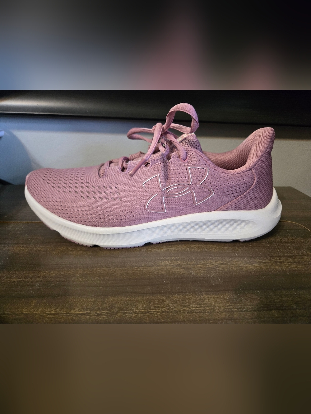 Under Armour Pink and White Charged Pursuit 3 BL Running Shoes, Womens Size 8 US
